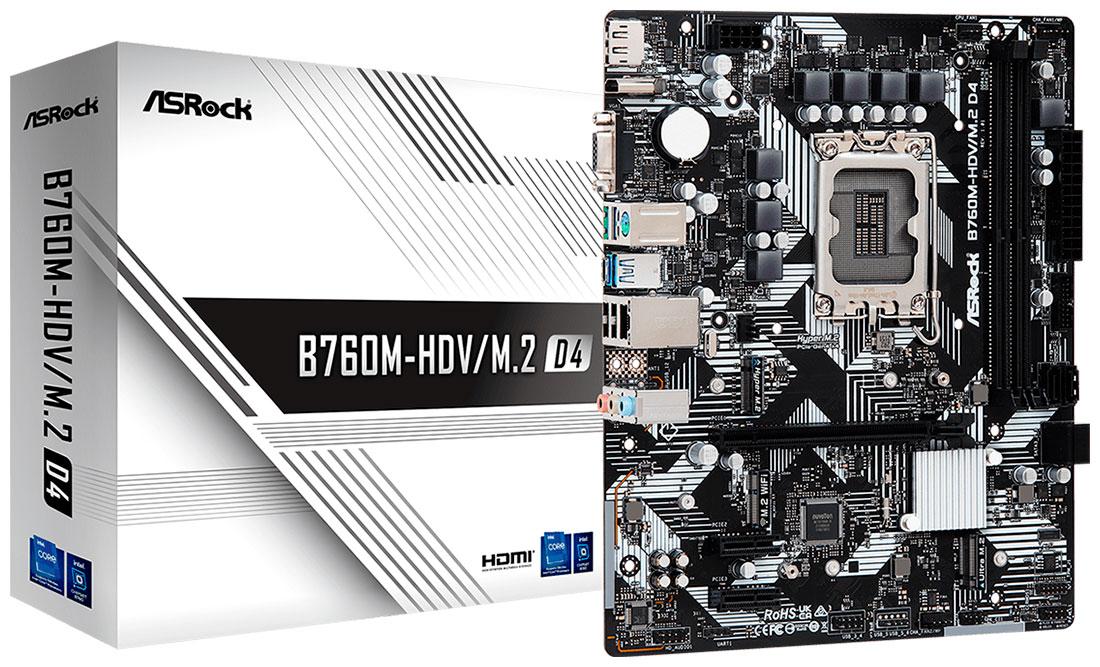 Материнская плата Asrock B760M-HDV/M.2 D4 (LGA1700, mATX) Материнская плата Asrock B760M-HDV/M.2 D4 (LGA1700, mATX)