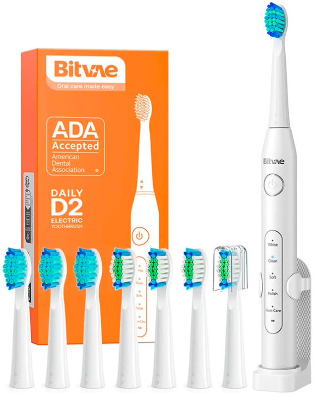 Электрическая зубная щетка Bitvae D2 Daily Toothbrush (подставка + 8 насадок), (D2) GLOBAL, белая