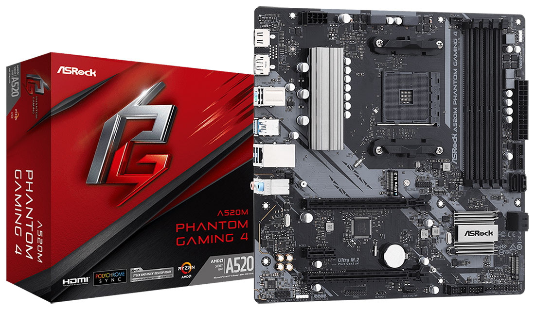 Материнская плата Asrock A520M PHANTOM GAMING 4 (AM4, mATX) Материнская плата Asrock A520M PHANTOM GAMING 4 (AM4, mATX)