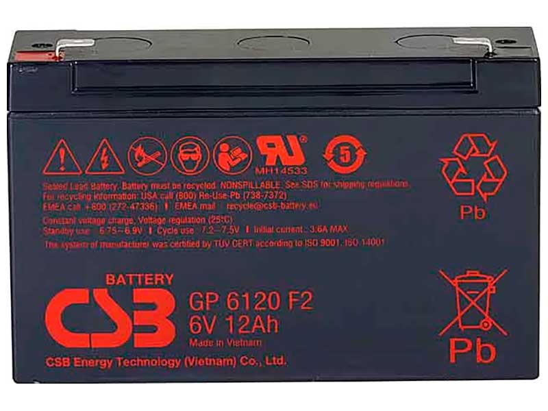Изображение товара Аккумуляторная батарея CSB GP 6120 6В 12Ач для ИБП герметичная AGM
