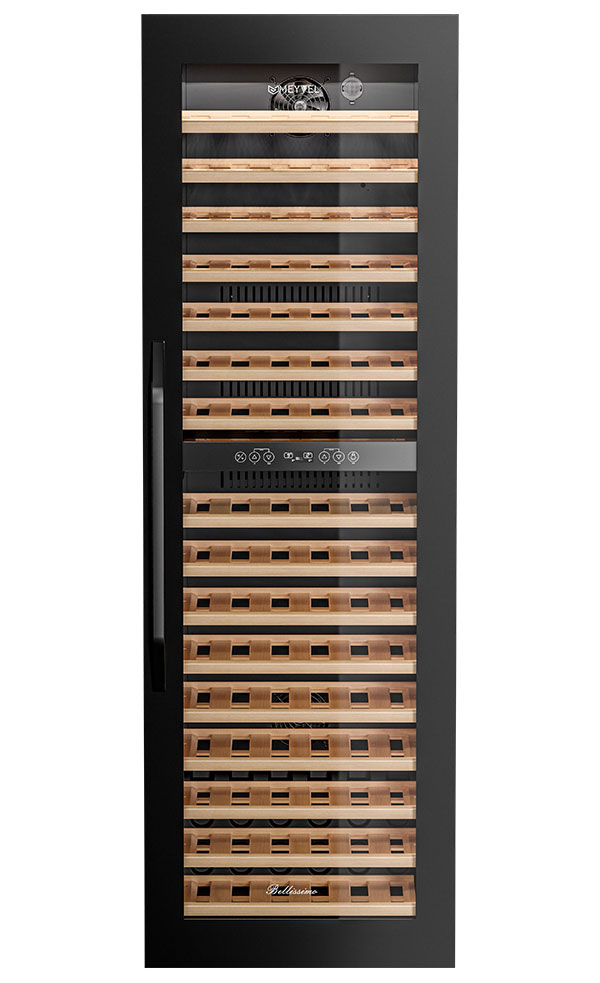 Изображение товара Встраиваемый винный шкаф Meyvel MV83-KBB2 черный для 96 бутылок с двойной зоной
