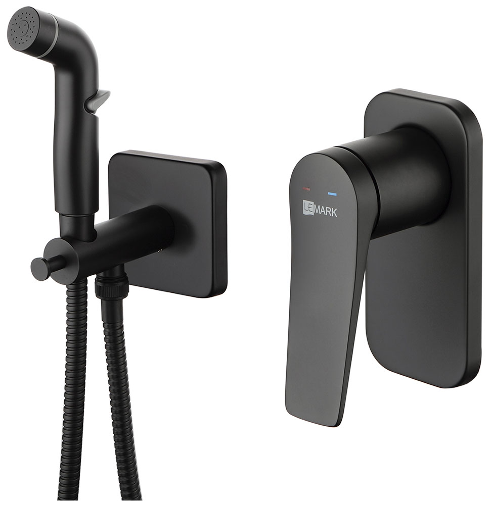 Изображение товара Встраиваемый смеситель Lemark LM3719BL с гигиеническим душем для биде черный латунь матовый