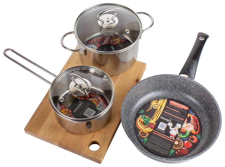 Изображение товара Набор посуды Panairo Catalina №3 (CA-NAB-3) комплект (сковорода + кастрюля + ковш + разделочная доска)