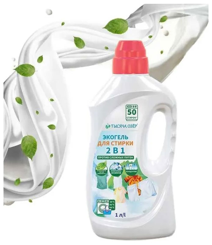 Изображение товара Экогель для стирки 2 в 1 Тысяча озер с пятновыводителем, 1 л (1879)