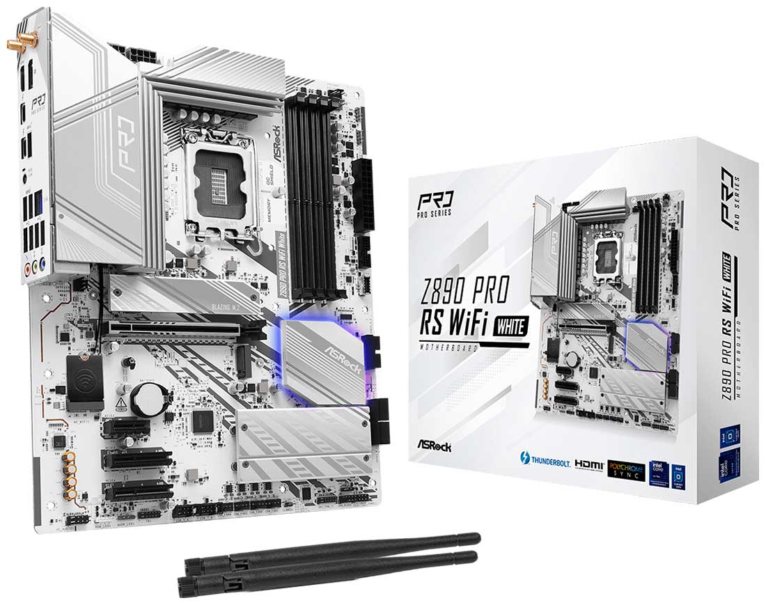 Изображение товара Материнская плата Asrock Z890 PRO RS WIFI WHITE Изображение товара Материнская плата Asrock Z890 PRO RS WIFI WHITE