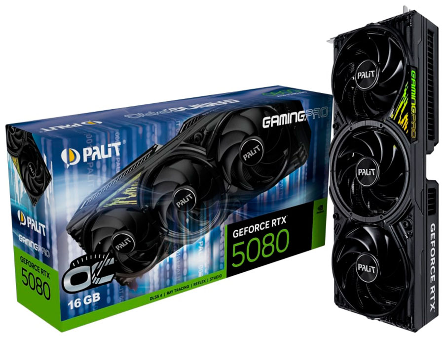 Изображение товара Видеокарта Palit GeForce RTX 5080 GAMINGPRO OC 16Gb (NE75080S19T2-GB2031A)