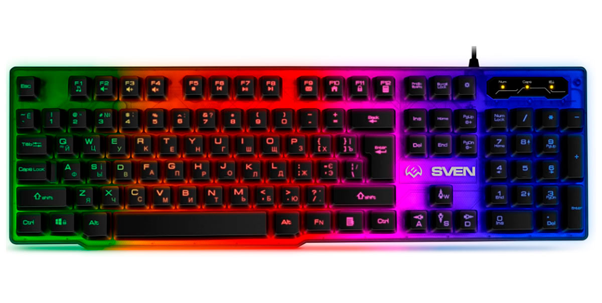 Изображение товара Игровая клавиатура Sven KB-G8500 (104 кл, 12 Fn функций, прозрачный корпус, подсветка, мет. основание) (SV-019709)