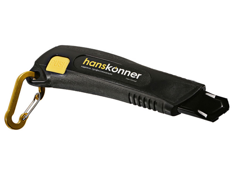 Изображение товара Нож cтроительный Hanskonner 18 мм, обрезиненный корпус, быстрая разблокировка, лезвие SK2 1.0 мм (HK1076-08-04)