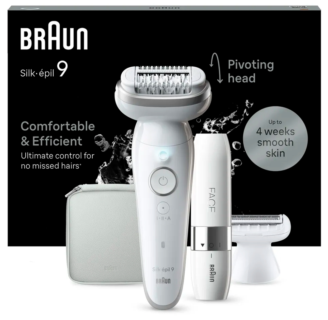 Эпилятор Braun S9 Silver SmartTouch, с FS1000, с косметичкой, белый/серебристый (SES 9-341)
