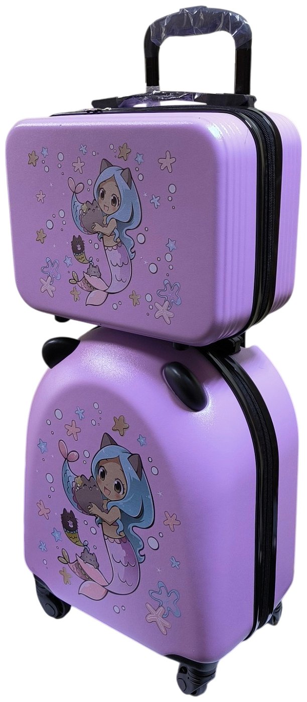 Изображение товара Дорожный комплект для девочек Lats с ушками 28л сиреневый чемодан и бьюти-кейс