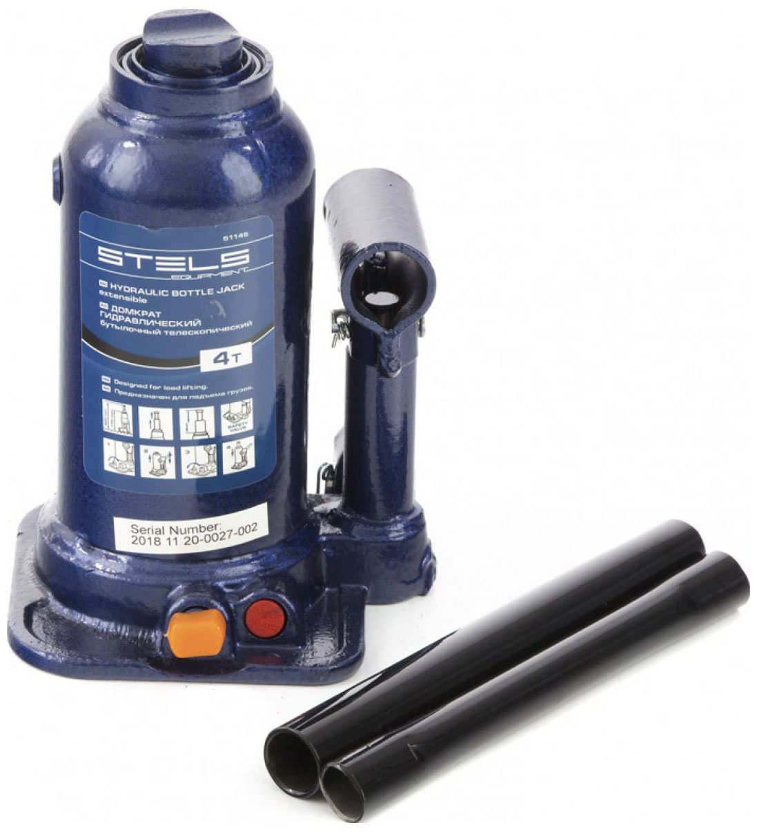 Изображение товара Домкрат гидравлический бутылочный телескопический Stels 4 т, подъем 170-420 мм, 51145