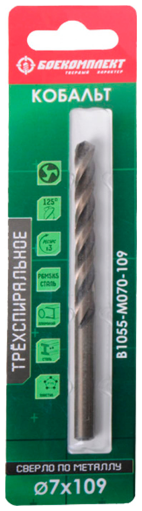 Изображение товара Сверло по металлу Боекомплект B1055-M070-109 7 мм 109 мм из стали Р6М5К5