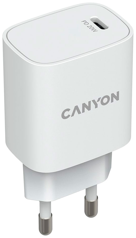 цена Сетевой адаптер для быстрой зарядки Canyon H-20-02 Type-C 20W Power Delivery белый