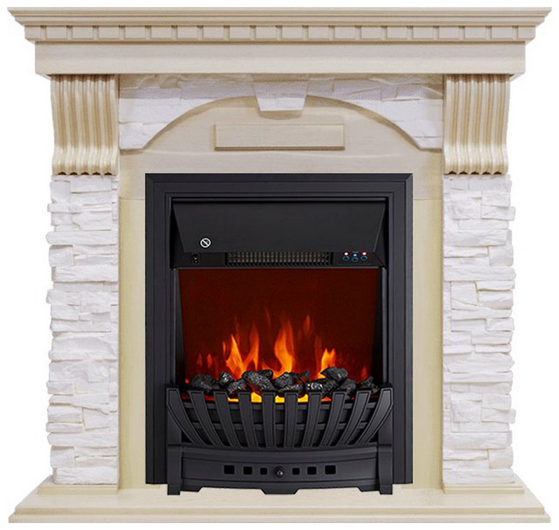

Каминокомплект Royal Flame Dublin Слоновая кость с патиной / Сланец крем с очагом Aspen Black, Слоновая кость с патиной/кремовый