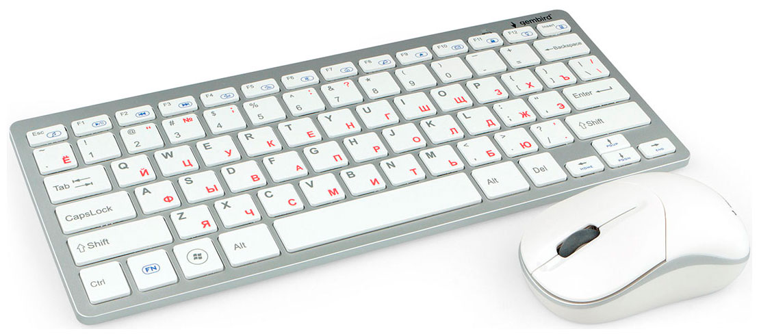 Изображение товара Беспроводной комплект клавиатура и мышь Gembird KBS-7001 2.4 ГГц серебристо-белый