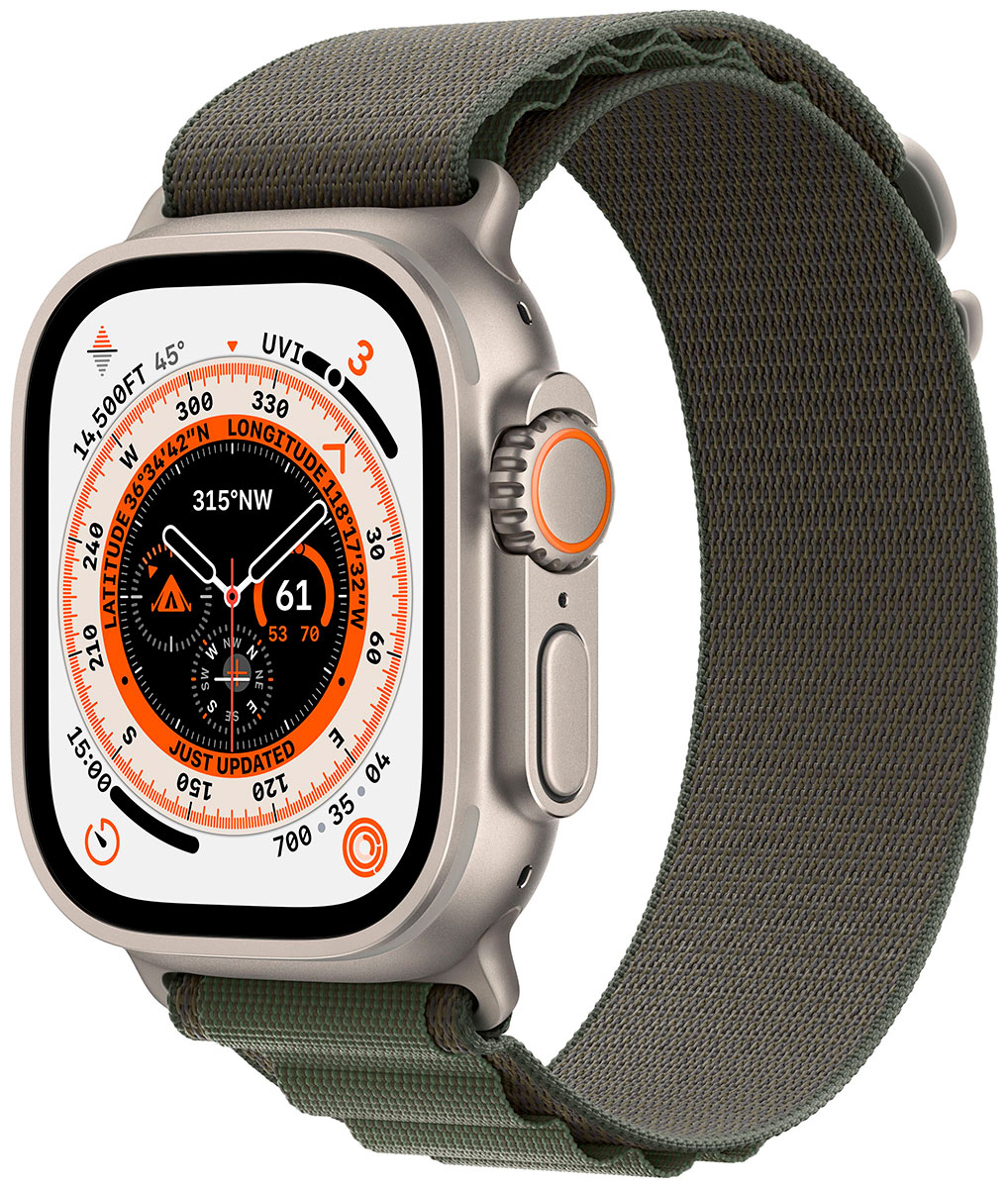 Умные часы Apple Watch 8 Ultra GPS+Cellular 49mm Titanium Case спортивный ремешок цвета зеленые Альпы 49 мм Small (MNHC3LL/A)