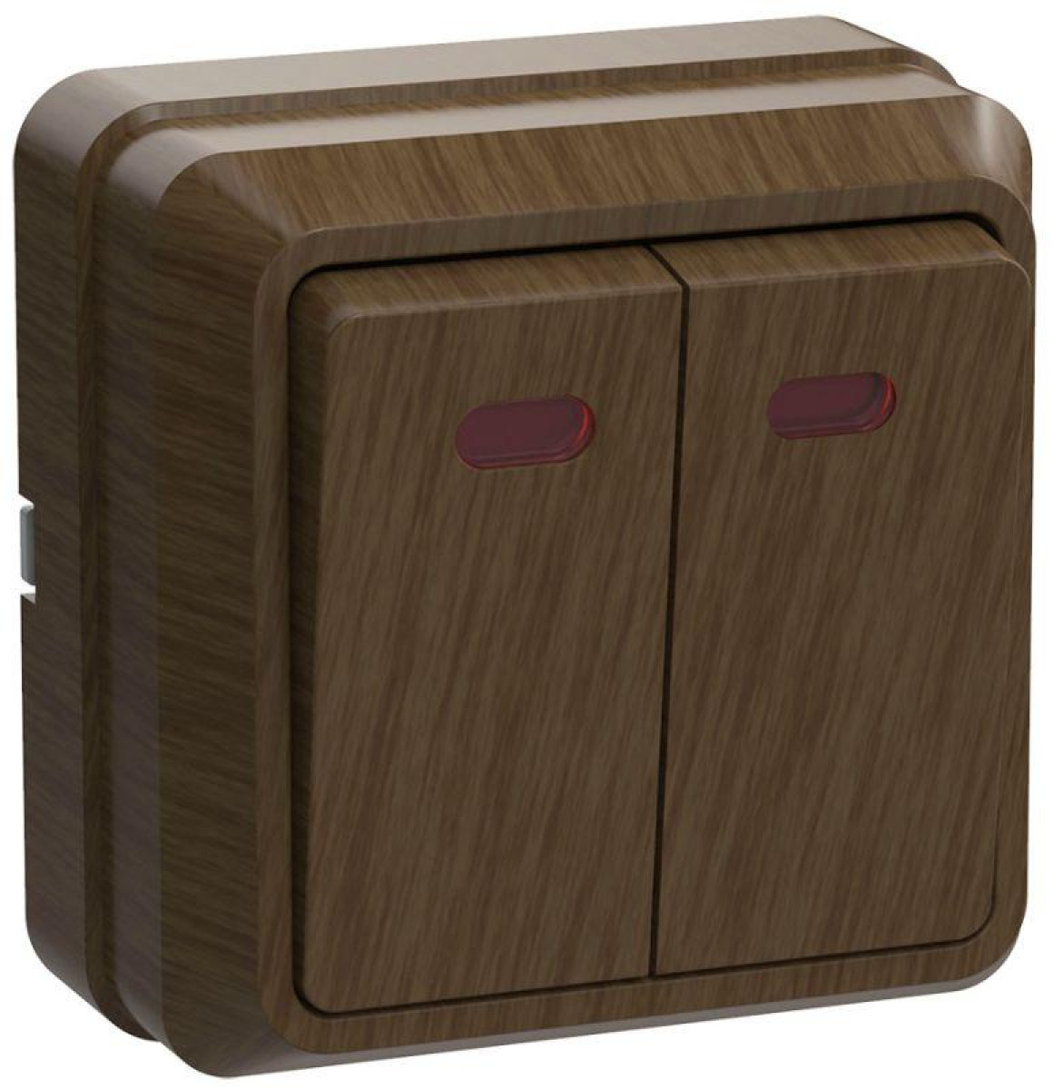 Изображение товара Выключатели, переключатели, диммеры IEK Выключатель 2-кл. ОП Октава 10А IP20 ВС20-2-1-ОД с индикацией дуб