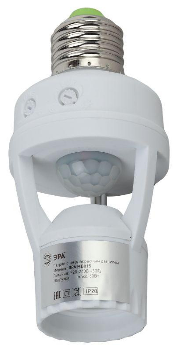Изображение товара Датчик движения ЭРА MD 015 E27 60 Вт 360 градусов IP20 белый