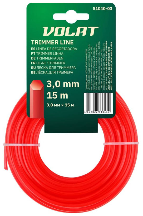 Изображение товара Леска Волат 3 мм х 15 м шестигранное сечение для триммера