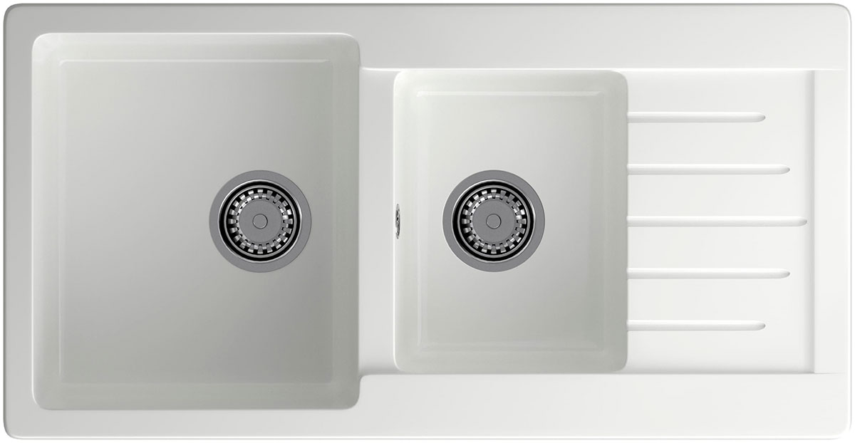 Изображение товара Кухонная мойка GranFest PRACTIK 980KL с двумя чашами и крылом белый иней