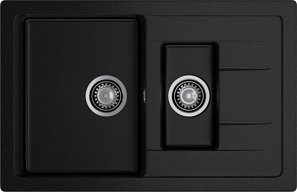 Изображение товара Кухонная мойка GranFest QUADRO 775KL из мрамора с 2 чашами и крылом черный