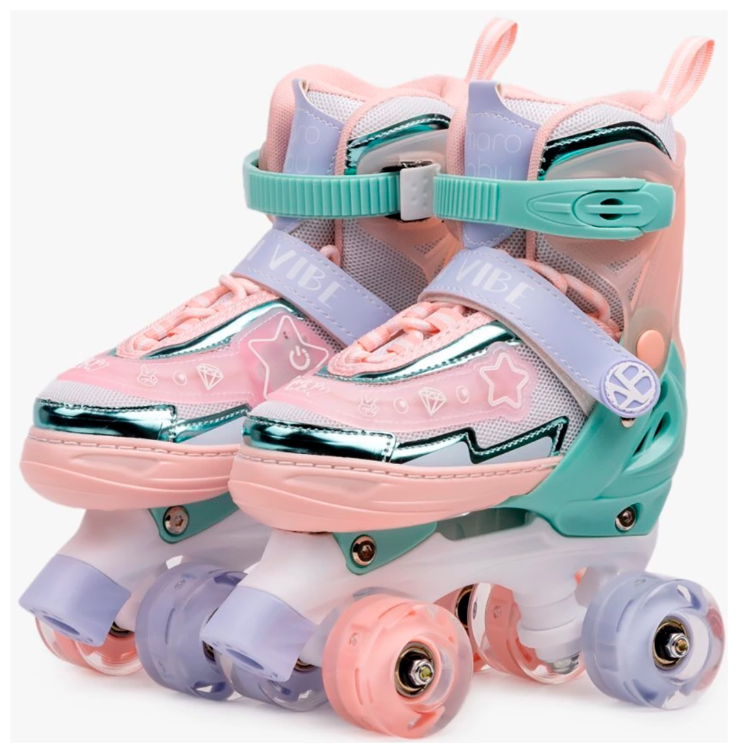 Изображение товара Детские роликовые коньки Amarobaby Glory, раздвижные со светящимися колесами, бирюзовый/оранжевый, размер 34-37 (AB24-35GL/1805-34)