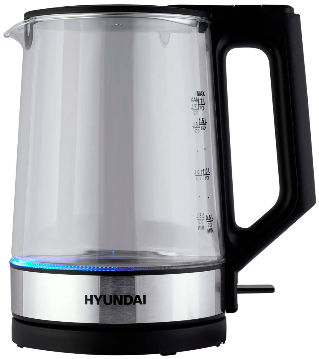 Изображение товара Чайник электрический Hyundai HYK-G8808, 1.7л., 2200Вт, черный/серебристый (стекло)