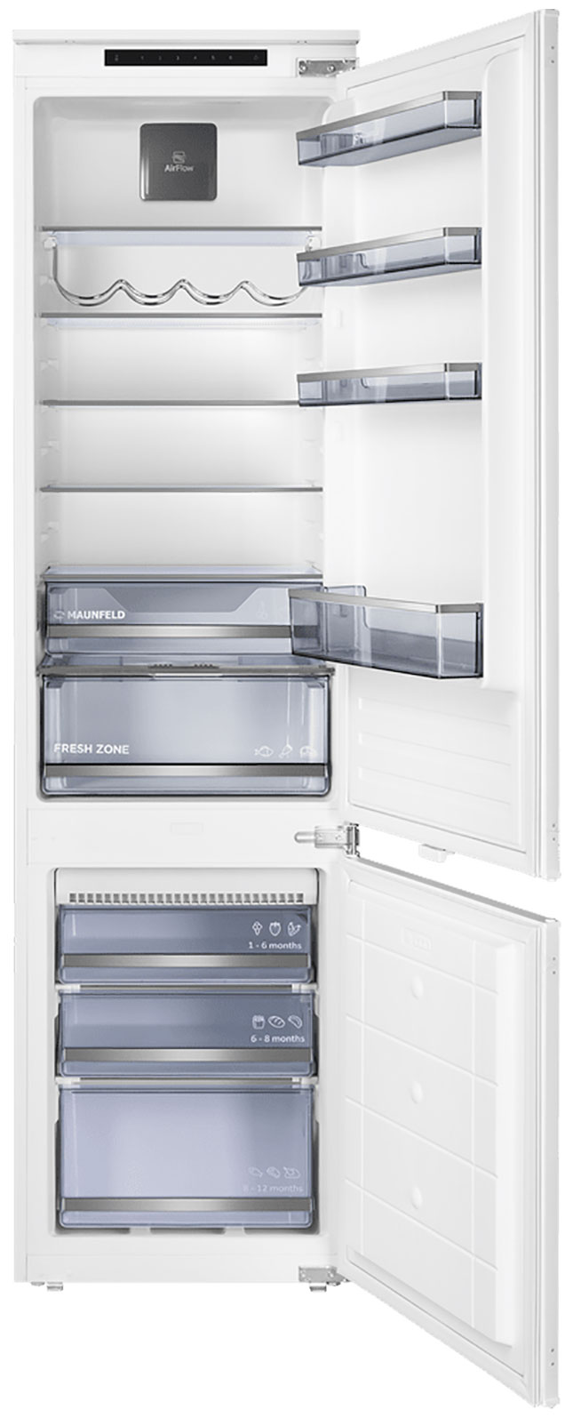 Изображение товара Встраиваемый двухкамерный холодильник Maunfeld MBF193NFFWGR Inverter белый с зоной свежести