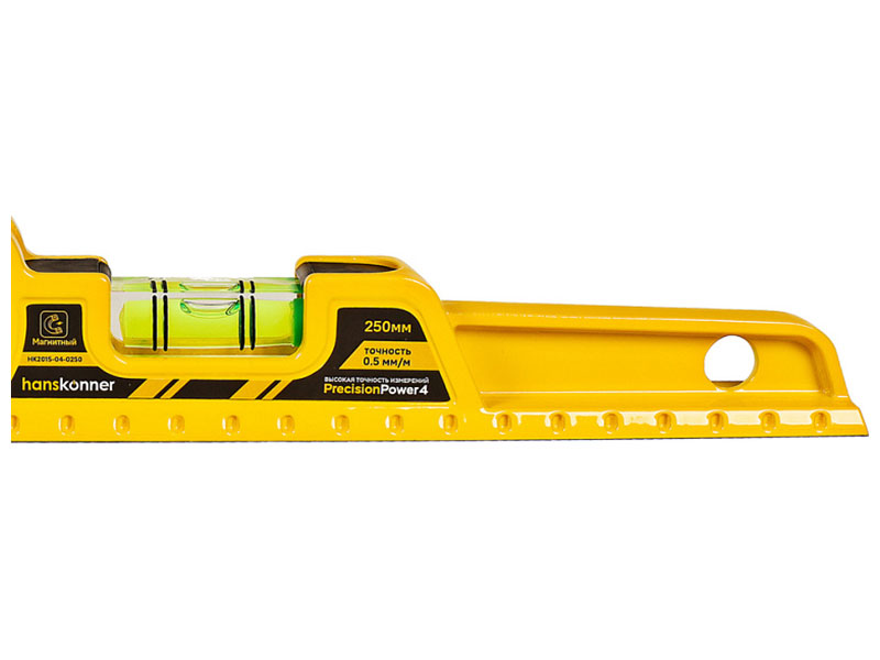 Изображение товара Уровень литой алюминиевый Hanskonner HK2015-04-0250 (250 мм, 2 колбы, фрезерованный, 2 магнита, 0.5 мм/м)