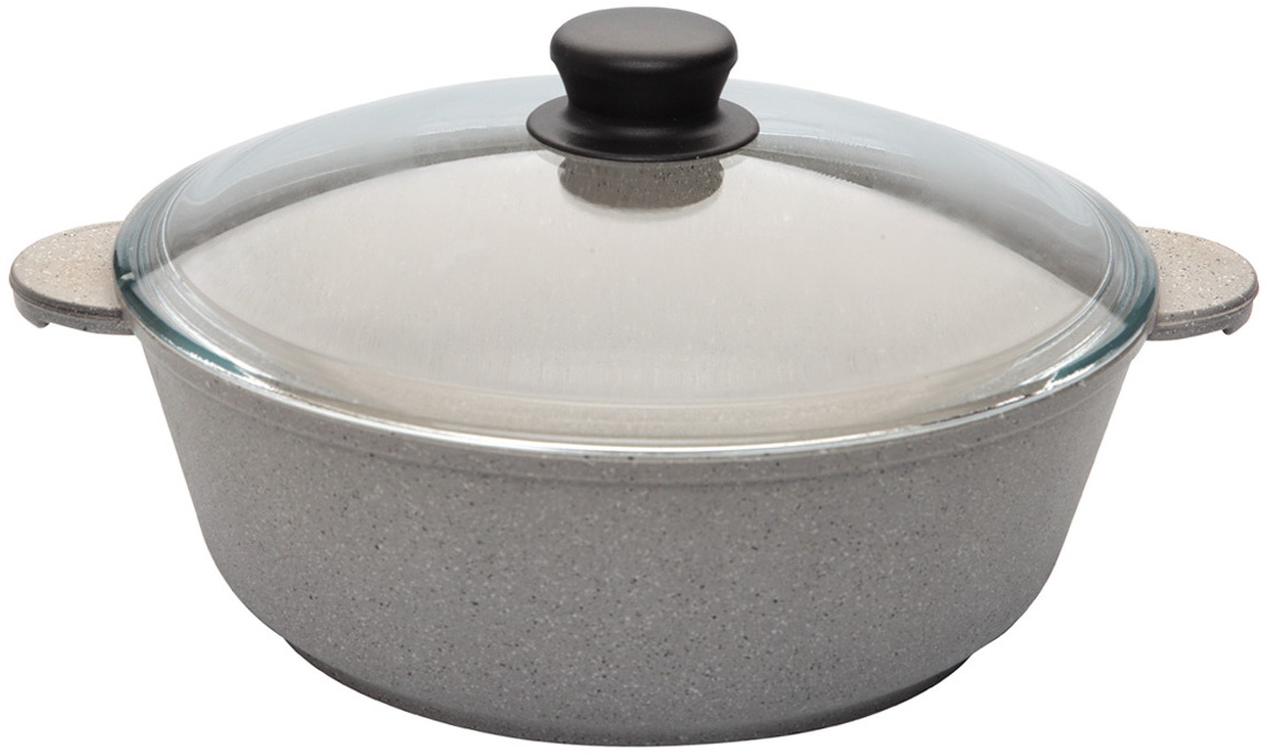 Изображение товара Жаровня Marusya 9326ж, а/п, литая, 3 л, 26 см, со стекл. крышкой, серый