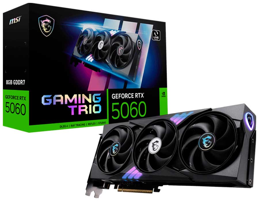 

Видеокарта MSI GeForce RTX 5060 8G GAMING TRIO, Черный