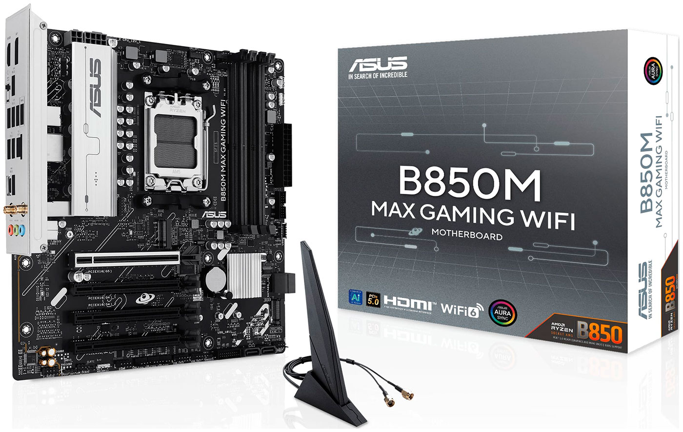 Изображение товара Материнская плата ASUS B850M MAX GAMING WIFI AM5 MicroATX DDR5 слот PCIe 5.0 Wi-Fi 6 Bluetooth