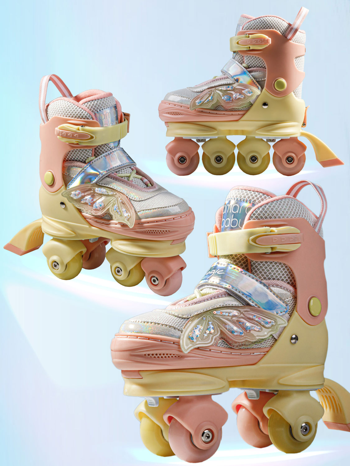 Изображение товара Детские роликовые коньки Amarobaby Magic многофункциональные 3 в 1, со светящимися колесами, желтый/коралловый, размер 31-34