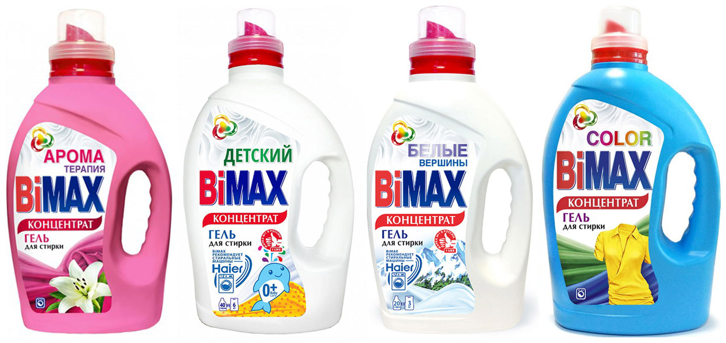 Комплект средств для стирки BiMax 4 бутылки гель для стирки bimax ароматерапия 1 95 л