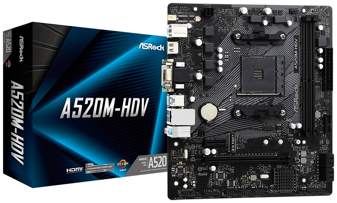 Материнская плата Asrock A520M-HDV (AM4, mATX)