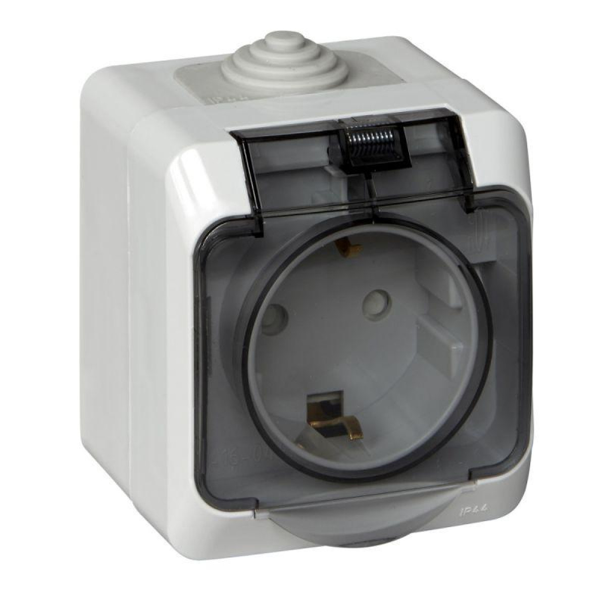 Изображение товара Розетки Systeme Electric Розетка 1-м ОП Этюд 16А IP44 250В с заземл. защ. шторки с крышкой сер. SE