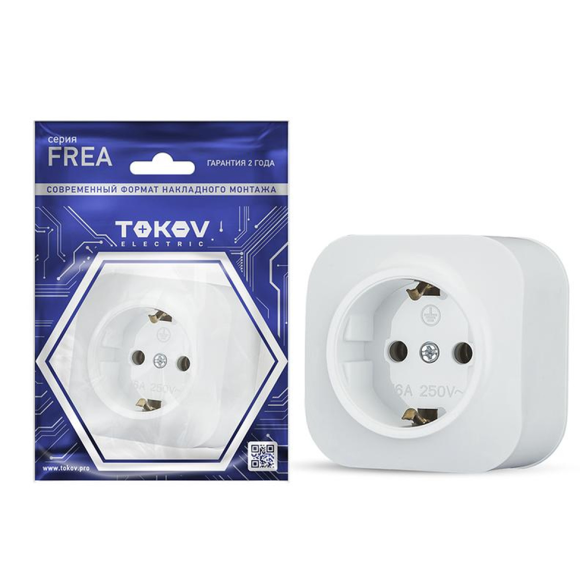 Изображение товара Розетка Tokov Electric 1-м ОП Frea 16А IP20 250В с заземлением