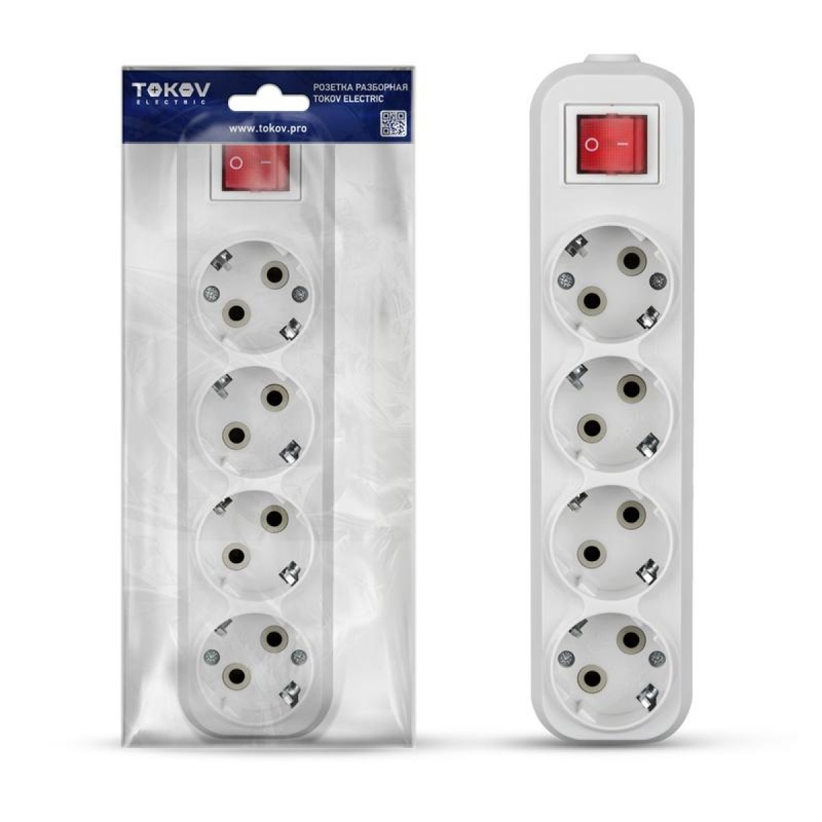 Изображение товара Удлинитель 4 розетки с заземлением и выкл 16А Белый Tokov Electric