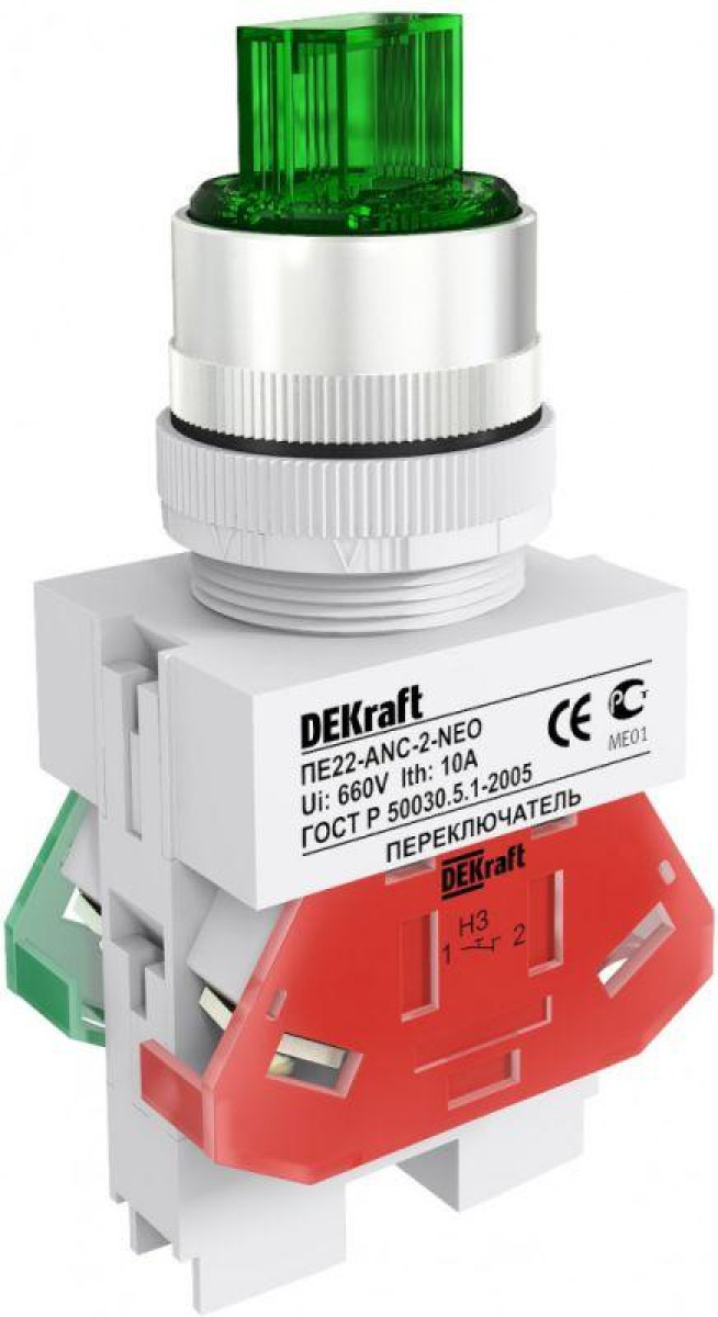 Изображение товара Низковольтное и промышленное электрооборудование DEKraft Переключатель на 2 положения I-O ПЕ-22 ANC-2 d22мм зел.
