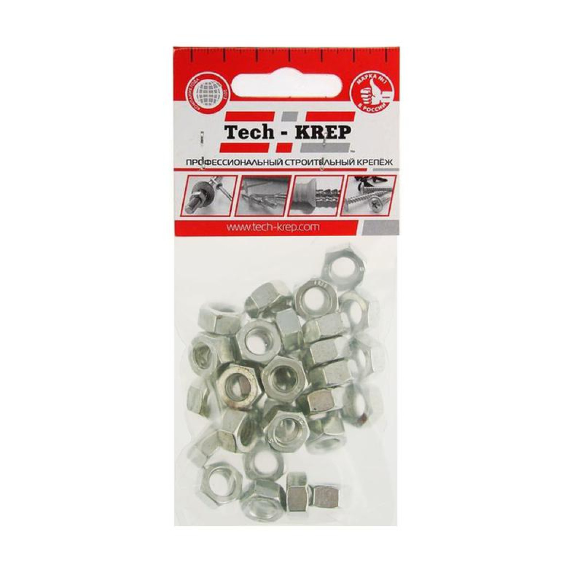 Изображение товара Изделия для электромонтажа Tech-KREP Гайка шестигранная М8 цинк. DIN 934 (уп.35шт) пакет Tech-Krep