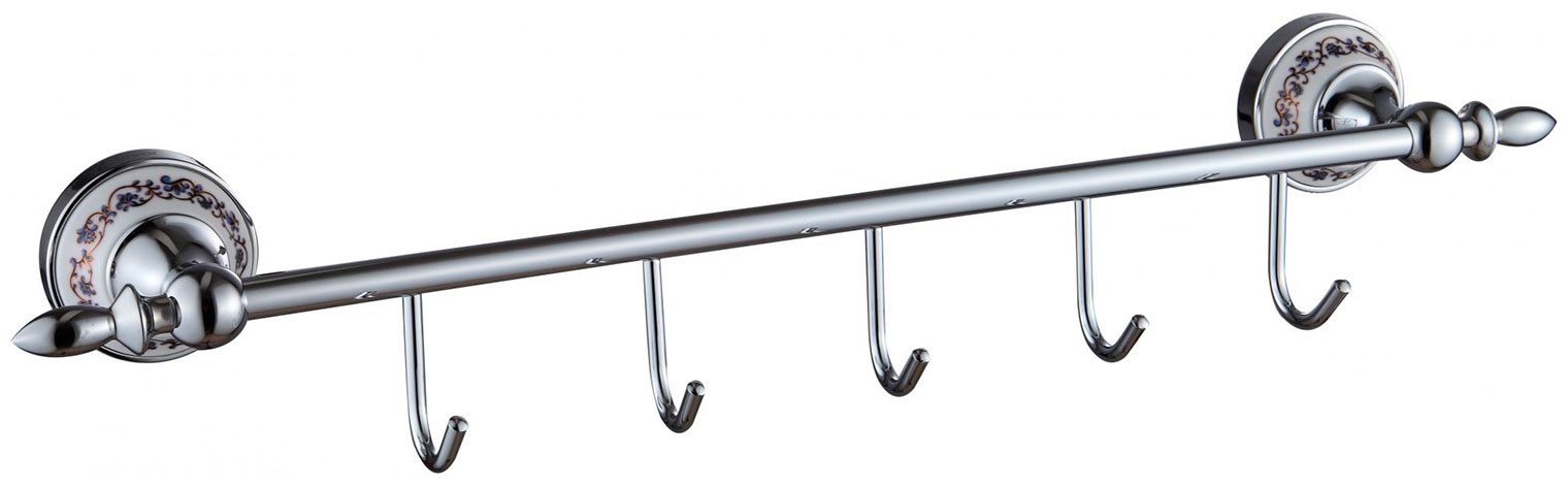 Изображение товара Планка с крючками Savol 68а S-06875A, 5 крючков, латунь, хром