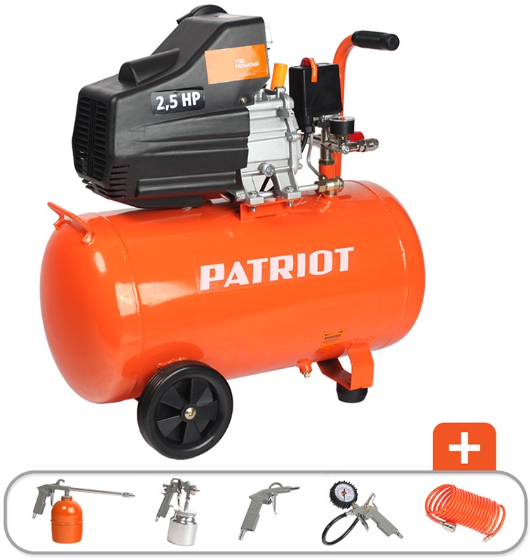 Компрессор Patriot EURO 50-260 K + набор пневиоинструмента KIT 5В, 525306316 компрессор patriot euro 24 240k оранжевый