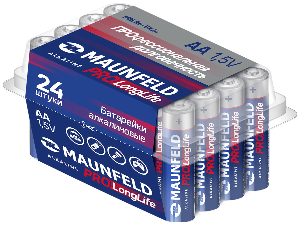 Изображение товара Батарейки Maunfeld PRO Long Life Alkaline AA 24 шт. в бокс надежный источник питания