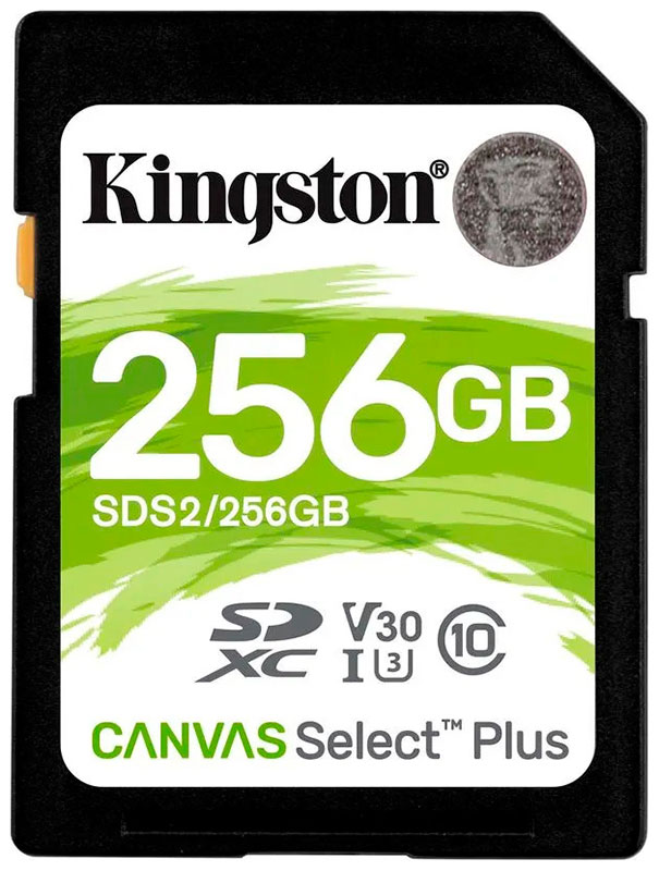 Изображение товара Карта памяти Kingston Canvas Select Plus 256 GB SDXC UHS-I U3 водостойкая