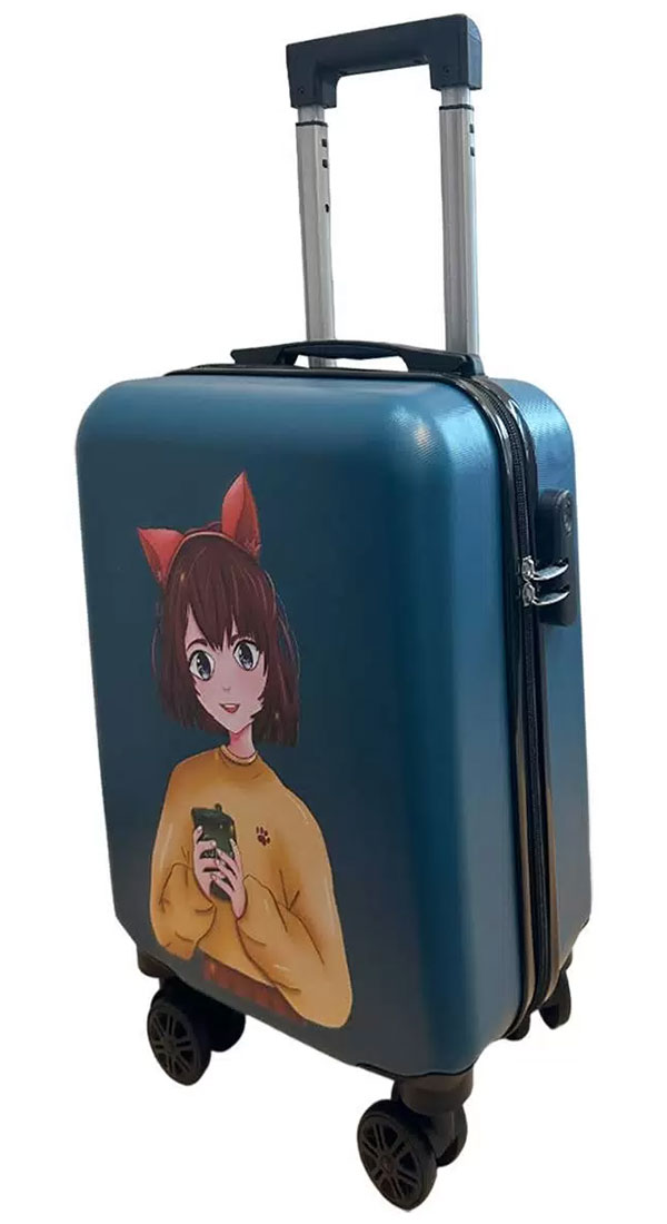 Изображение товара Детский чемодан Lats 16 дюймов с принтом Аниме, синий, ручная кладь