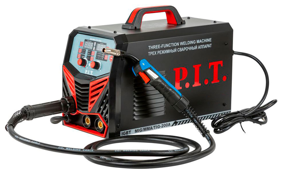 Изображение товара Сварочный полуавтомат P.I.T. PMAG200-С1, 5.8 кВт, 200 А, ПВ-60, MMA, 16-4 мм, MIG 08-1 мм, TIG 1.2-1.6-2 мм