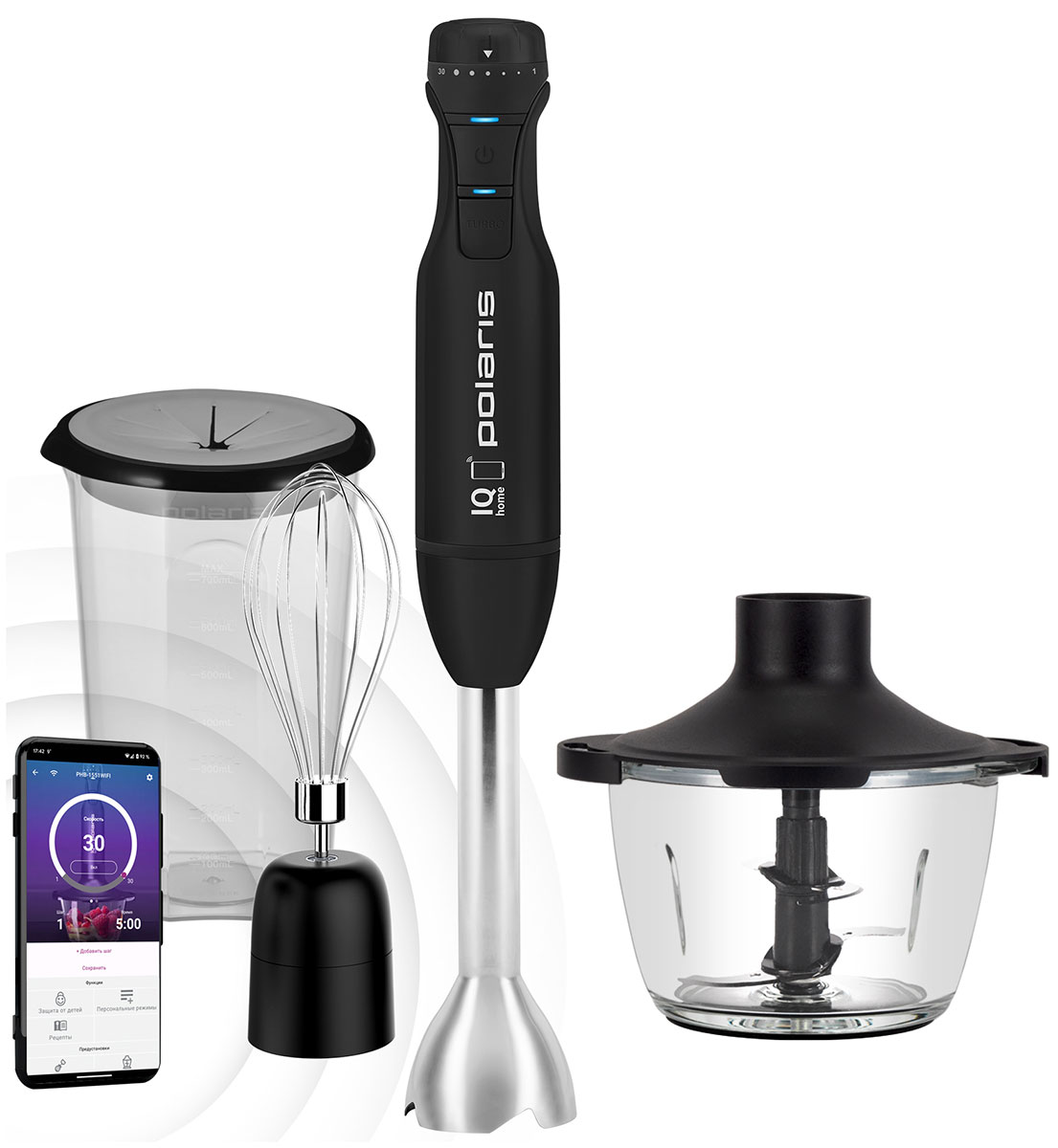 Изображение товара Погружной блендер Polaris PHB 1551 WIFI IQ Home, черный