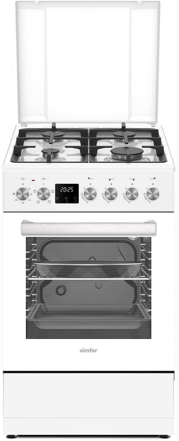 Изображение товара Комбинированная плита Simfer F56MW45025 белая эмаль с духовкой и конфорками