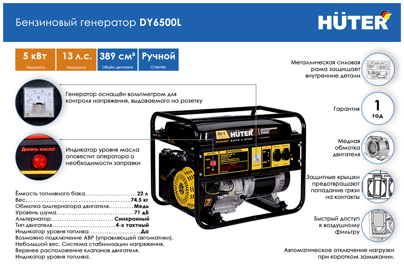 Huter dy6500lxa схема подключения к сети