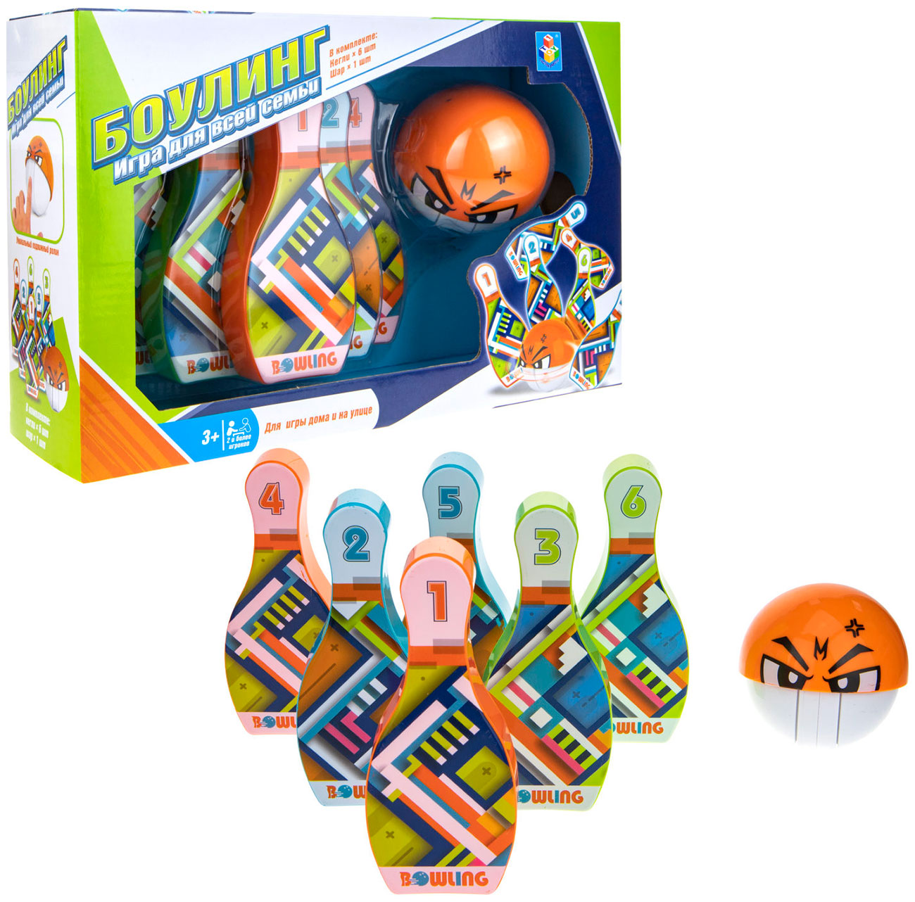 Изображение товара Игровой набор 1 Toy "Боулинг" 6 кеглей и шар